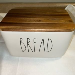 Rae Dunn Ceramic Bread Box With Wooden Lid